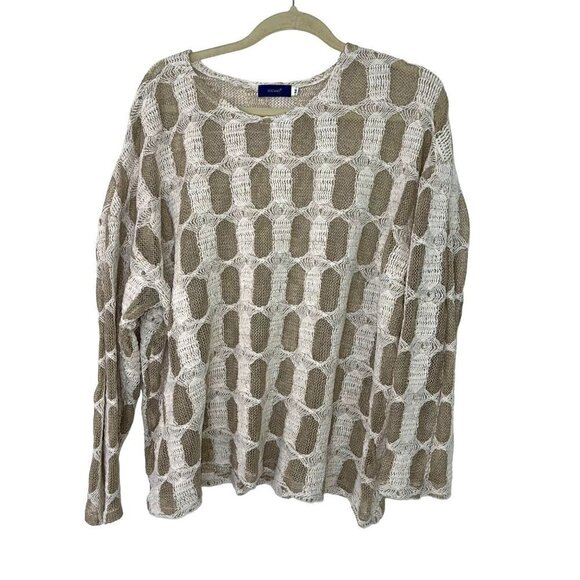 Positano Womens Sweater Size Medium Oversized Lagenlook Cotton Blend Tan White - Picture 2 of 13
